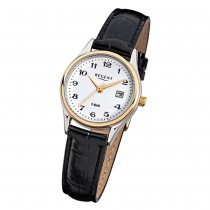 Regent Damen-Armbanduhr F-834 Quarz-Uhr Leder-Armband schwarz URF834