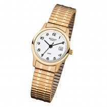Regent Damen, Herren-Armbanduhr F-886 Quarz-Uhr Stahl-Armband gold URF886
