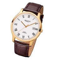 Regent Herren-Armbanduhr F-961 Quarz-Uhr Leder-Armband braun URF961