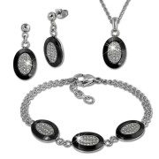 Amello Edelstahlschmuckset Keramik Rund Zirkonia Kette, Armband, Ohrring ESSX32S