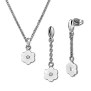 Amello Edelstahlschmuckset Keramik Blümchen weiß Kette, Ohrring ESSX41W