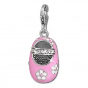SilberDream Charm Mädchenschuh Blume rosa 925 Silber Armband Anhänger FC853P
