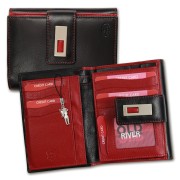 Old River echtes Leder schwarz rot XL Damen Portemonnaie OPD701S