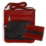 Umhängetasche + Geldbörse Set Leder rot DrachenLeder Geschenkset 2tlg. OSZ100R