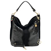 Florence Beuteltasche Echtleder schwarz geprägt Damen Hobo Bag Tasche OTF162S