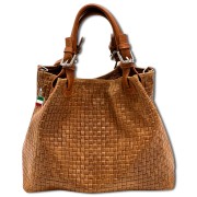 Florence Damen Handtasche Echtleder braun Flechtmuster OTF164C