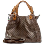 Florence Damen Handtasche Echtleder dunkelbraun Flechtmuster OTF164N
