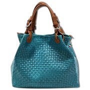 Florence Damen Handtasche Echtleder türkis Flechtmuster OTF164T