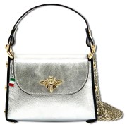 Florence Umhängetasche Biene Damen Handtasche Echtleder silber metallic OTF817J