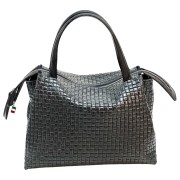 Florence Damen Handtasche Echtleder schwarz Flechtmuster OTF856S1