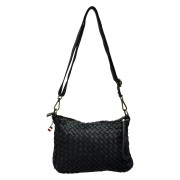 Florence Damen Umhängetasche geflochtenes Leder Tasche schwarz OTF859S1
