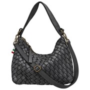 Florence Damen Umhängetasche geflochtenes Leder Tasche schwarz OTF888S1