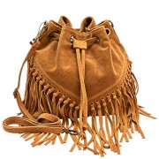 Florence Damen Schultertasche Fransen Wildleder mittelbraun OTF889C3
