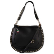 Florence Damen Satteltasche Nieten Echtleder schwarz OTM105S