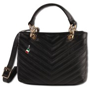 Florence Damen gesteppte Handtasche Echtleder schwarz OTM810S