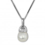 SilberDream Halskette Süßwasser Perle weiß Zirkonia 925 Silber Damen SDK1519W
