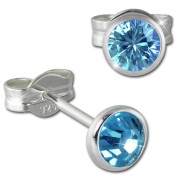 SilberDream Ohrring Zirkonia hellblau 4mm 925 Silber Ohrstecker SDO5534H