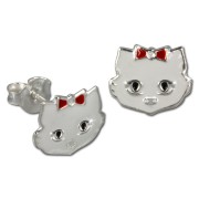 Kinder Ohrring Katze weiß Silber Ohrstecker Kinderschmuck TW SDO8102W