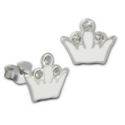 Kinder Ohrring Krone weiß Silber Ohrstecker Kinderschmuck TW SDO8105W