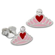 Kinder Ohrring Krone mit Herz rosa Ohrstecker 925 Kinderschmuck TW SDO8124A