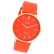 Oozoo Damen Armbanduhr Vintage Analog Leder rot orange UOC20321