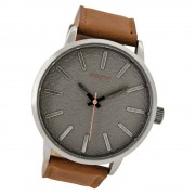 Oozoo Herren Armbanduhr silber Timepieces Quarz C9025 Lederarmband braun UOC9025