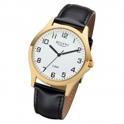 Regent Herren Armbanduhr Analog 1103482 Quarz-Uhr Leder schwarz UR1103482