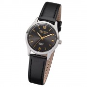 Regent Damen-Armbanduhr F-1308 Quarz-Uhr Leder-Armband schwarz UR2113417