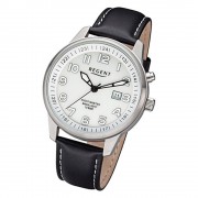 Regent Herren Armbanduhr Analog F-1237 Quarz-Uhr Leder schwarz URF1237