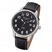 Regent Herren Armbanduhr Analog F-1238 Quarz-Uhr Leder schwarz URF1238