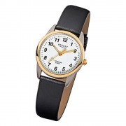 Regent Damen-Armbanduhr klassisch Titan Quarz-Uhr Leder schwarz weiß URF661
