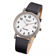Regent Herren-Armbanduhr F-690 Titan-Uhr Leder-Armband schwarz URF690