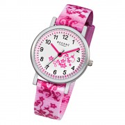 Regent Blumenranke Kinder-Armbanduhr Textil rosa pink weiß Mädchen Uhr URF727