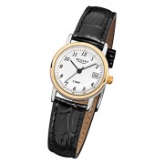 Regent Damen-Armbanduhr F-828 Quarz-Uhr Leder-Armband schwarz URF828
