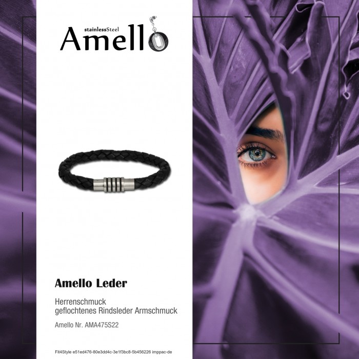 Amello Megabeads Leder Armband schwarz Edelstahl Verschluß AMA475S19