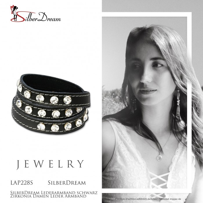 SilberDream Lederarmband schwarz mit Zirkonia Steinchen für Damen Leder Armband Echtleder LAP228S 