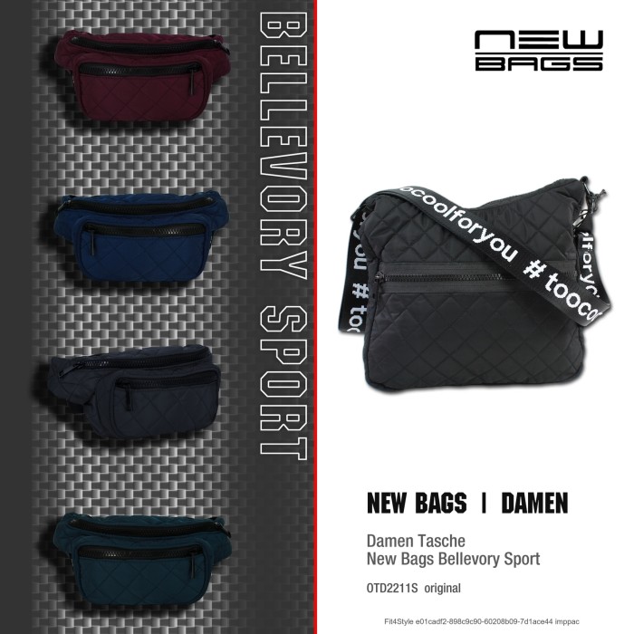 New Bags gesteppte Bellevory Sport Schultertasche schwarz Umhangetasche OTD2211S