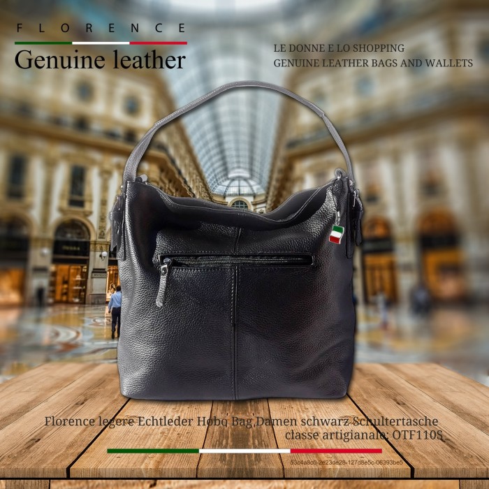 Florence legere Echtleder Hobo Bag Damen schwarz Schultertasche OTF110S