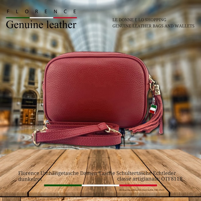 Florence Umhängetasche Damen Tasche Schultertasche Echtleder dunkelrot  OTF811R