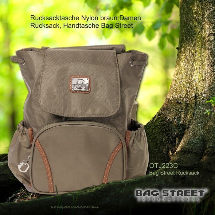 Rucksacktasche Nylon Braun Damen Rucksack Handtasche Bag Street Otj223c
