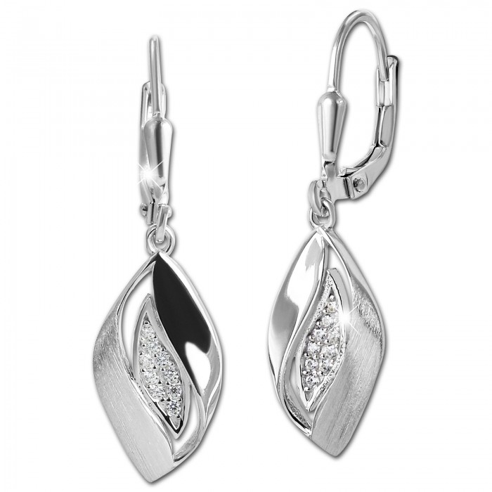 SilberDream Ohrhänger Leaf Zirkonia weiß 925 Silber Damen Ohrring SDO4441W