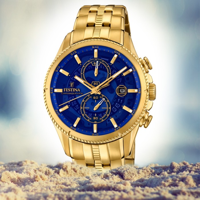 Festina Herren Uhr Chronograph F20269 2 Edelstahl gold Quarz Uhr UF20269 2