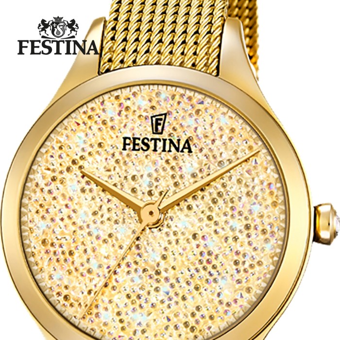 Festina Damen Uhr Zirkonias F20337 2 Edelstahl Armband gold UF20337 2