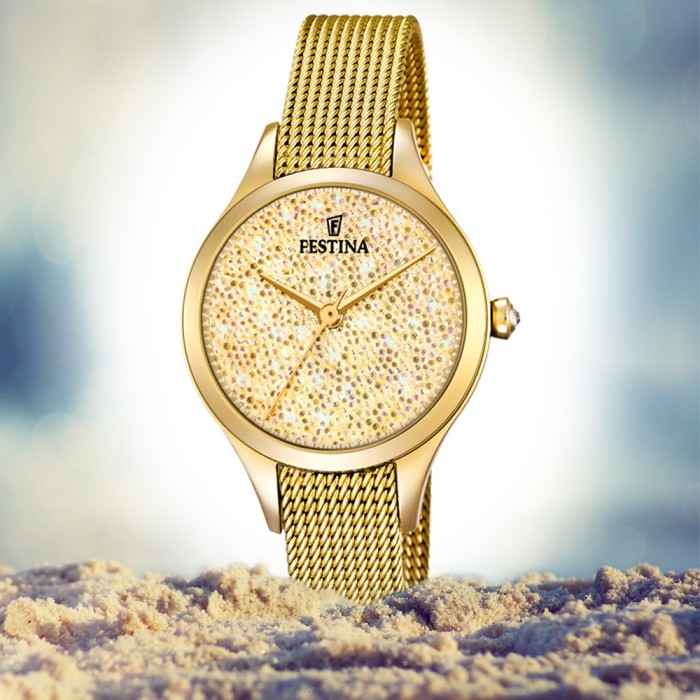 Festina Damen Uhr Zirkonias F20337 2 Edelstahl Armband gold UF20337 2