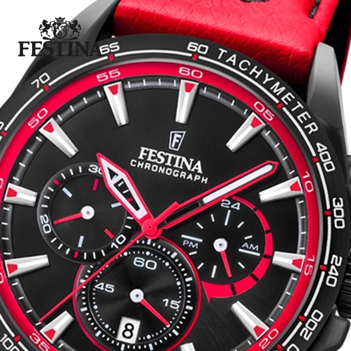 Festina Herren Armbanduhr The Originals F20351 6 Leder rot schwarz