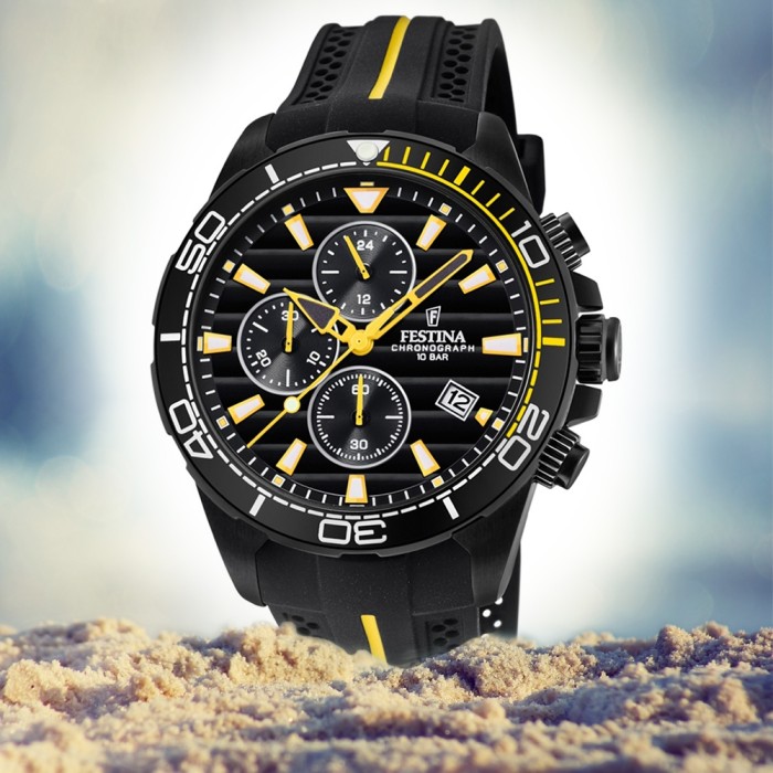 Festina Herren Armbanduhr The Originals F20366 1 Quarz PU schwarz gelb UF20366 1