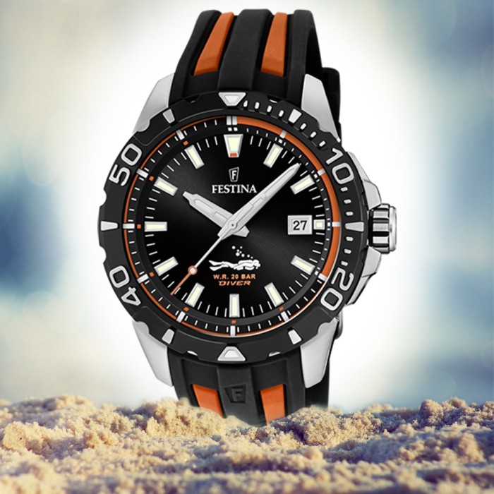 Festina Herren Armbanduhr The Originals F20462 3 Quarz schwarz orange UF20462 3
