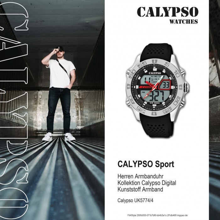 Calypso Herren Style PU K5774/4 schwarz Quarz-Uhr Armbanduhr UK5774/4 Street