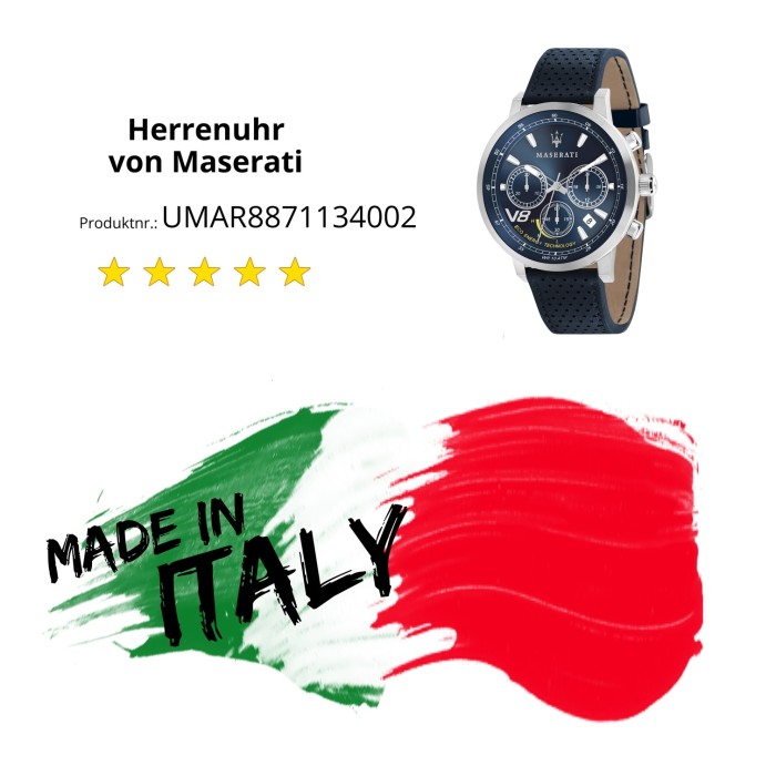 Maserati Herren Armbanduhr Chrono GT Solar Leder blau UMAR8871134002