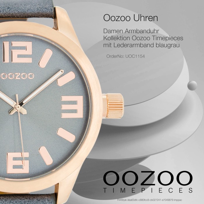 OOZOO Damenuhr blaugrau/rosegold 46mm, Uhr mit Leder-Armband UOC1154